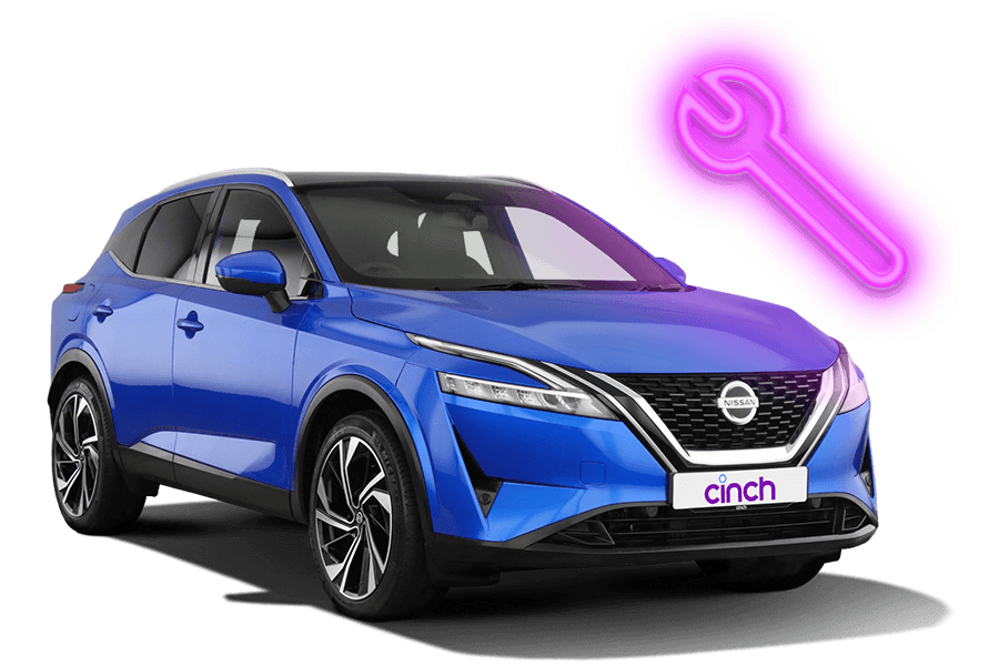A blue Nissan with a neon pink spanner