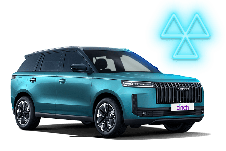 A blue JAECOO with a neon blue MOT logo