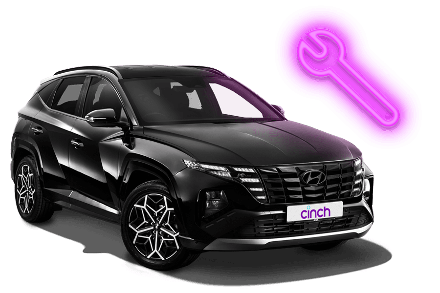 A black Hyundai with a neon pink spanner