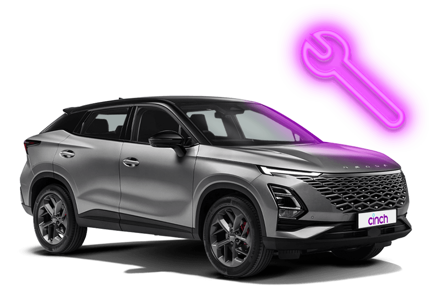 A silver OMODA with a neon pink spanner