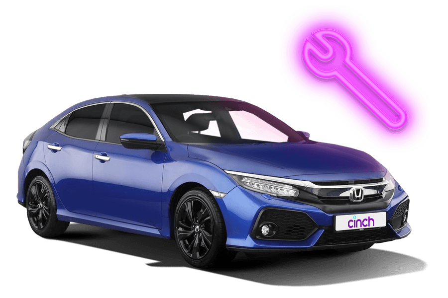 A blue Honda with a neon pink spanner