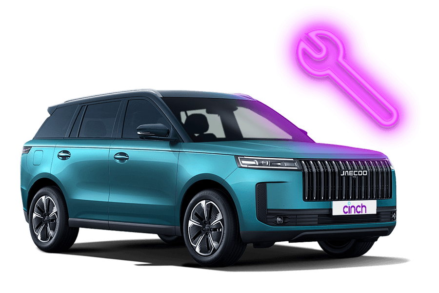 A blue JAECOO with a neon pink spanner